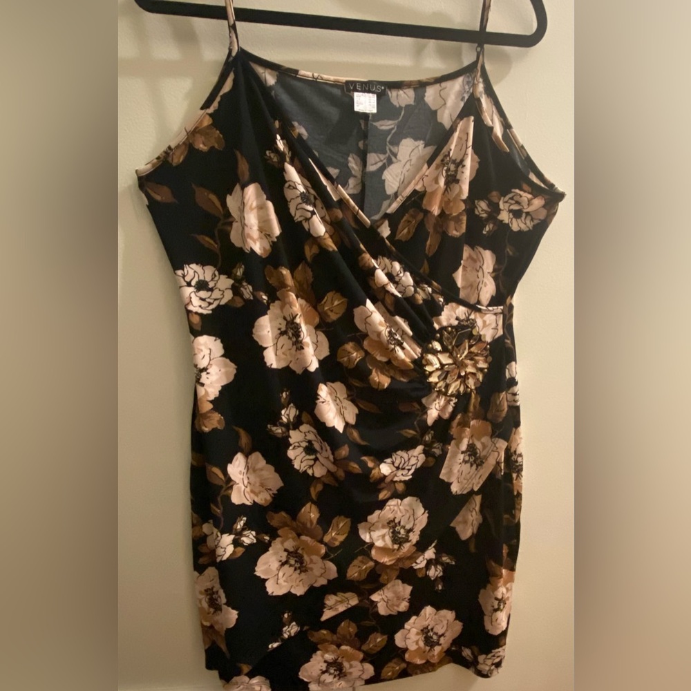 Floral Wrap Dress in Black and Brown